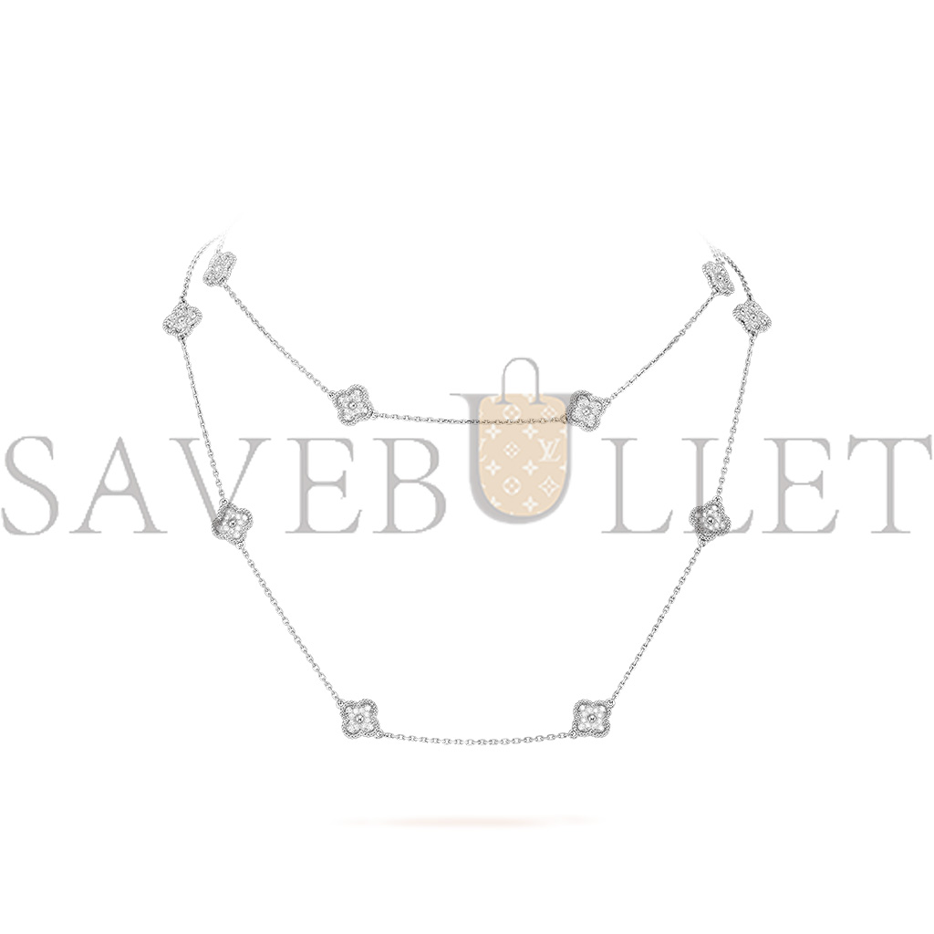 VAN CLEEF ARPELS SWEET ALHAMBRA LONG NECKLACE, 16 MOTIFS - WHITE GOLD, DIAMOND  VCARO85A00